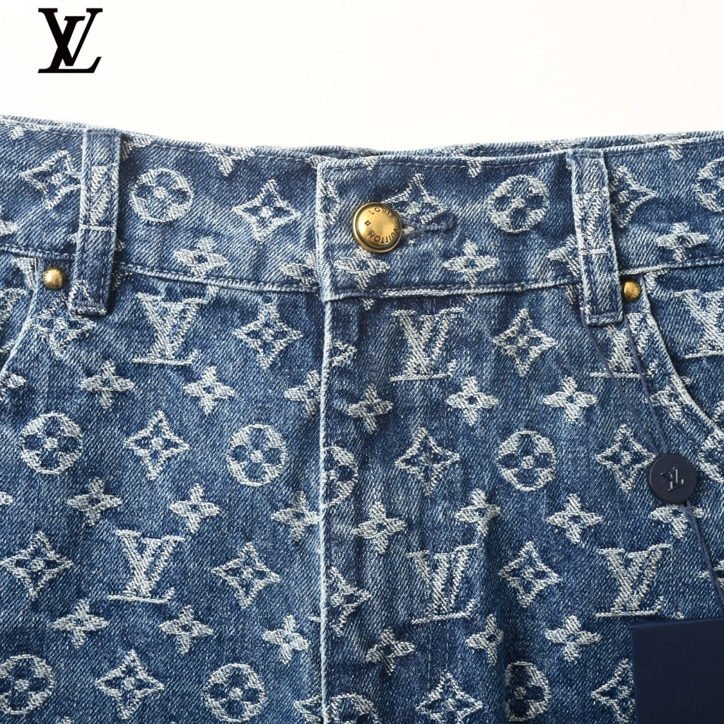 Louis Vuitton Blue Allover Monogram Denim Shorts