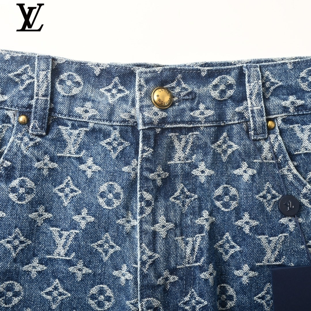 Louis Vuitton Blue Allover Monogram Denim Shorts