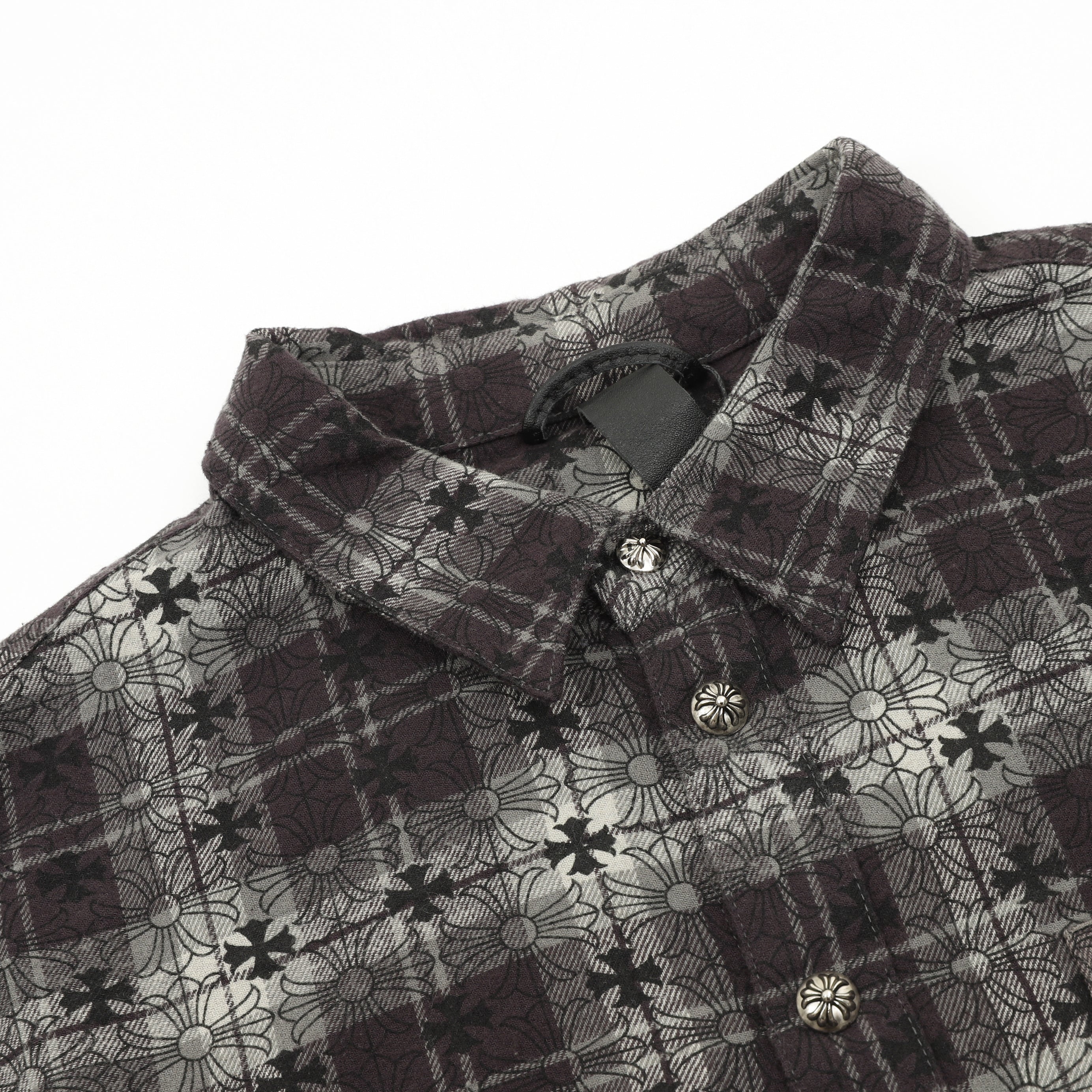 Chrome Hearts All-Over Plaid Cross Long-Sleeve Shirt