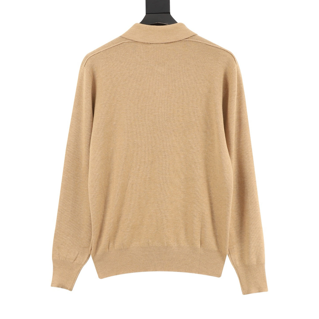 Burberry Five-Color Check Placket Wool Long Sleeve Polo Sweater | Black Relaxed Luxury Knitwear