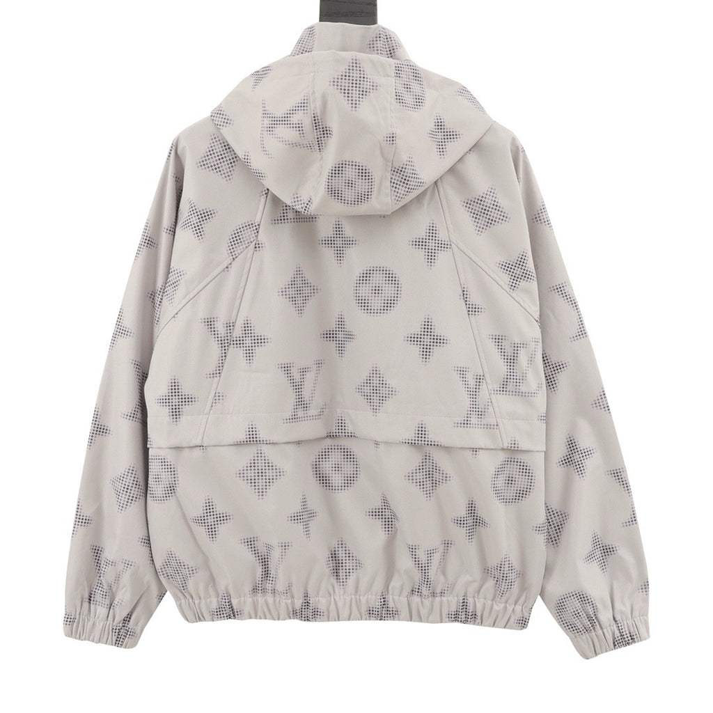 Louis Vuitton Women's & Men's Light Grey Perforated Monogram Hooded Windbreaker
