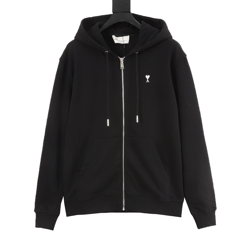 AMI Paris Ami de Cœur Zip-Up Hoodie — Black, Heart Logo