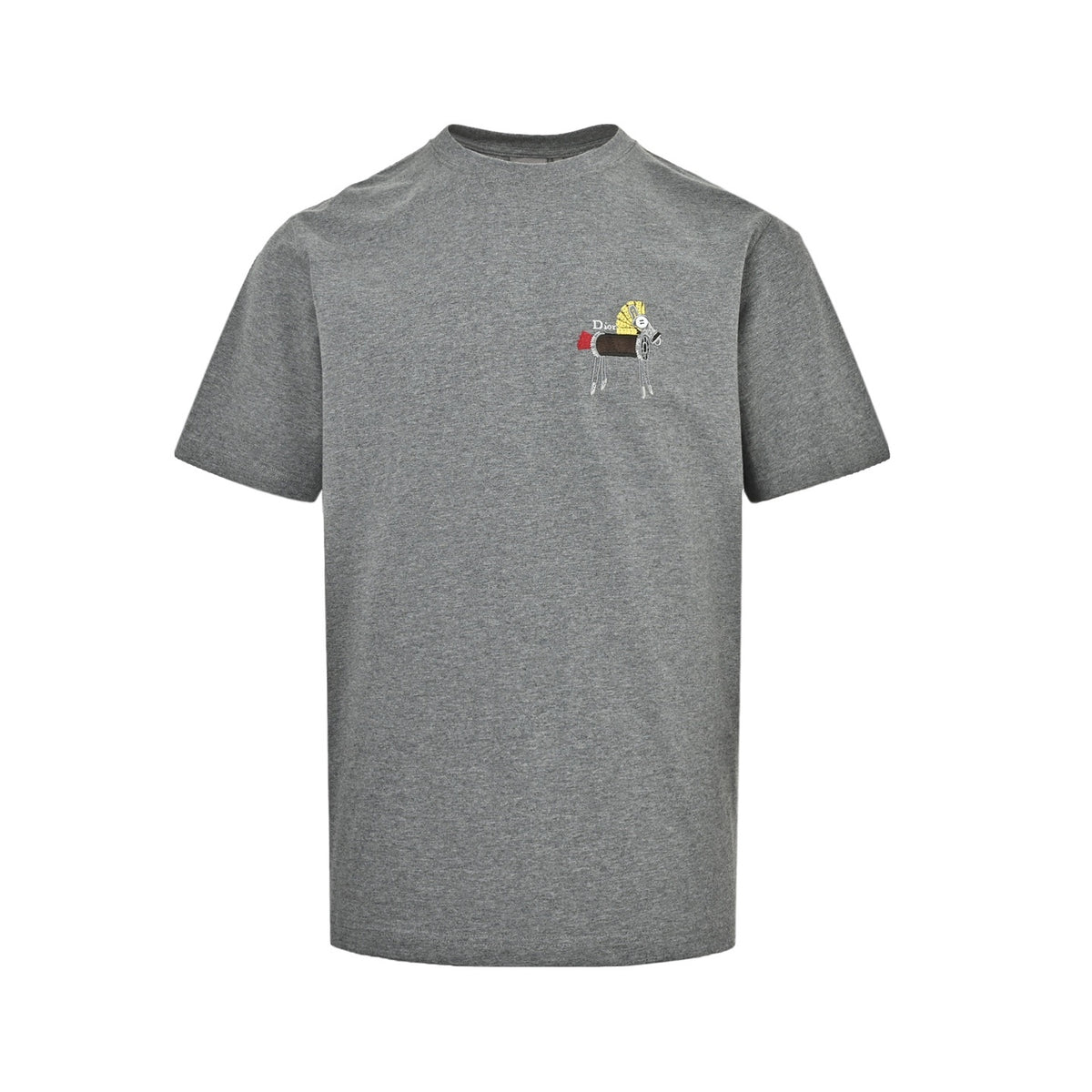 Dior Men's Grey Cartoon Embroidered Short-Sleeve T-Shirt