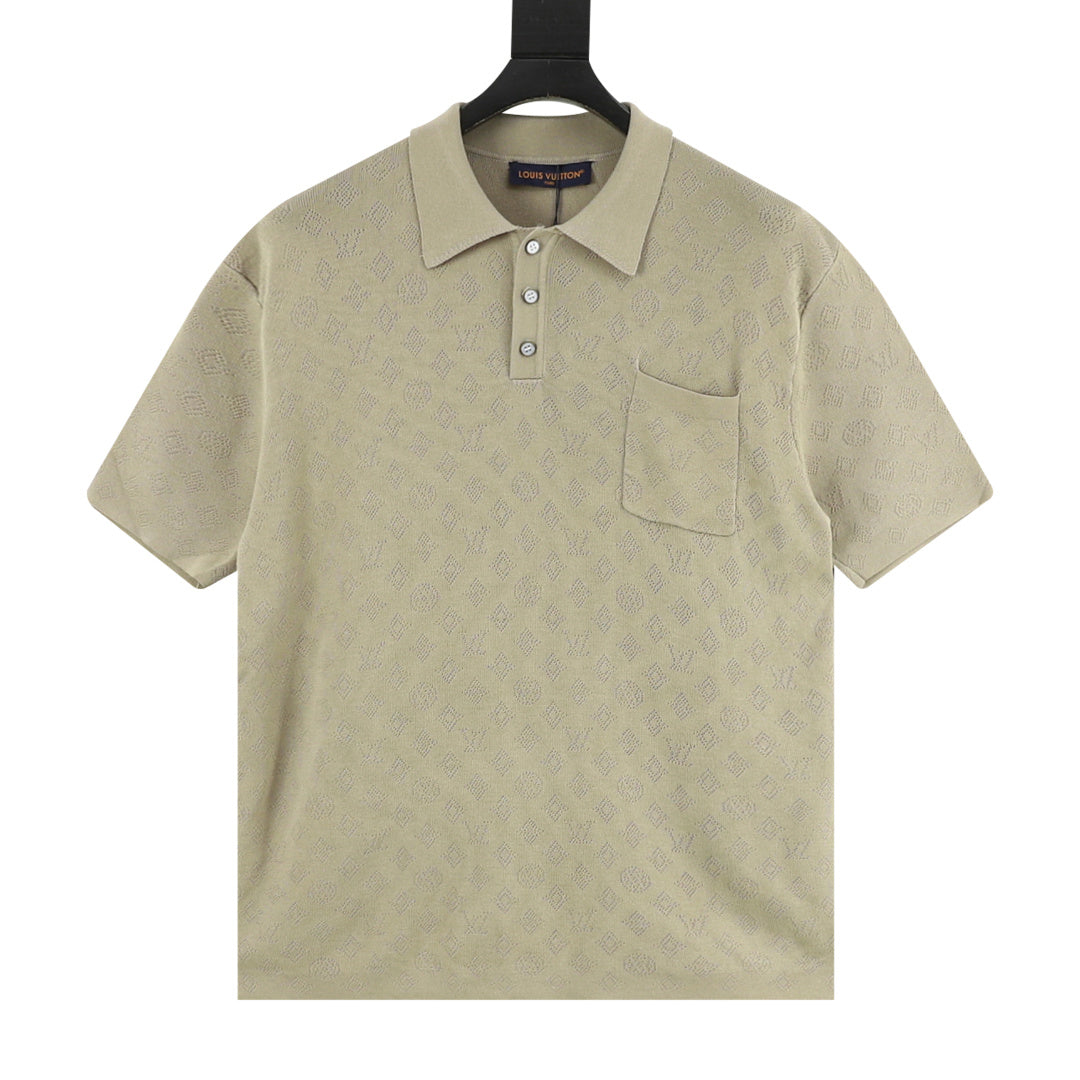 Louis Vuitton All-Over Monogram Knit Short-Sleeve Polo in Khaki