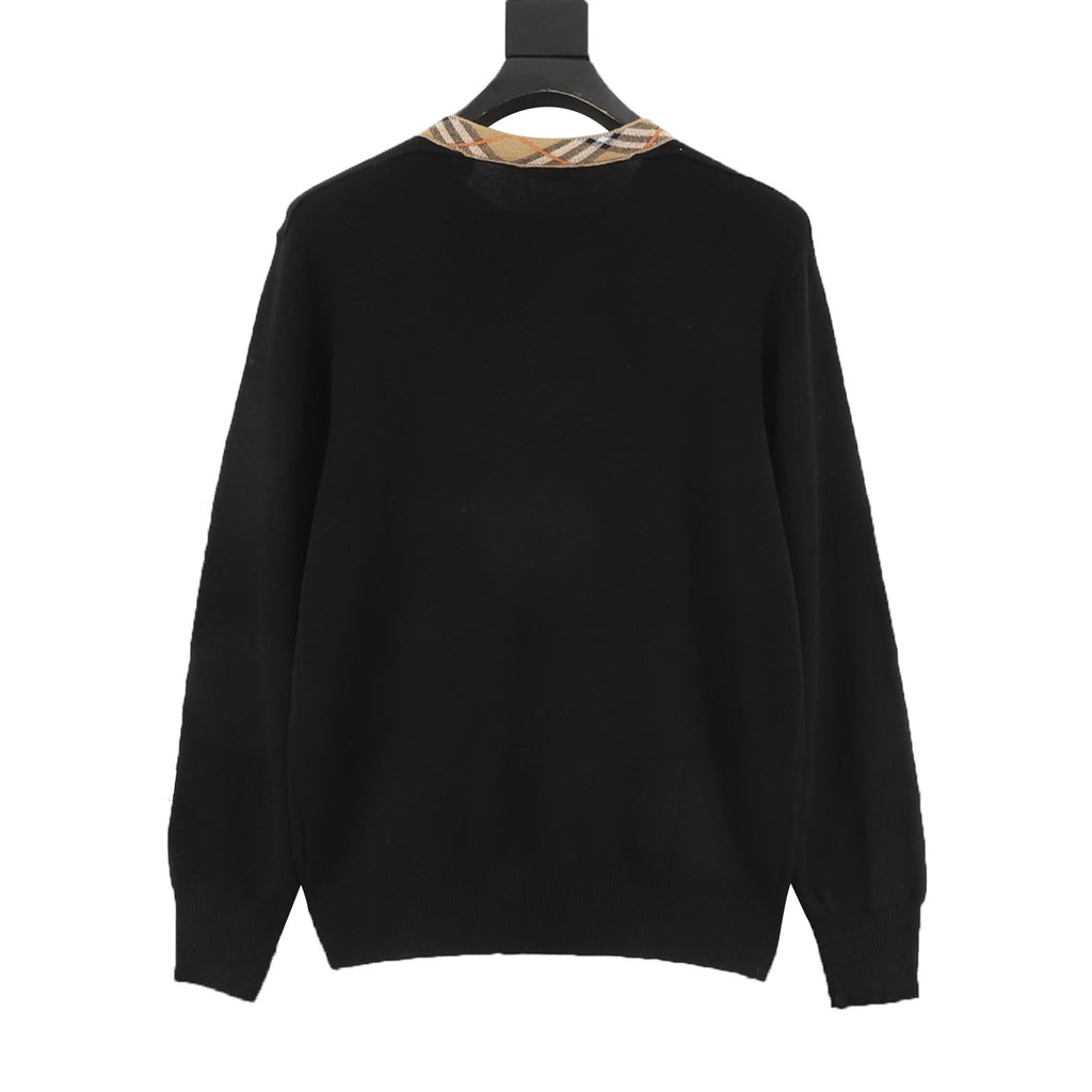 Burberry Check-Collar Knitted Wool Sweater