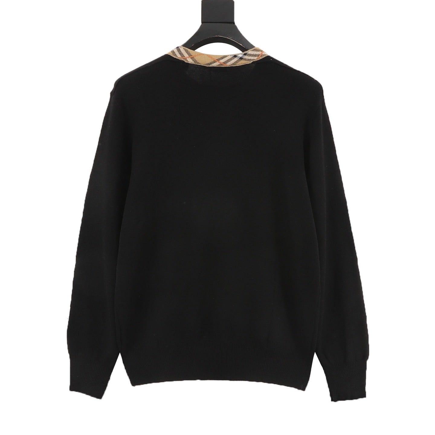 Burberry Check-Collar Knitted Wool Sweater