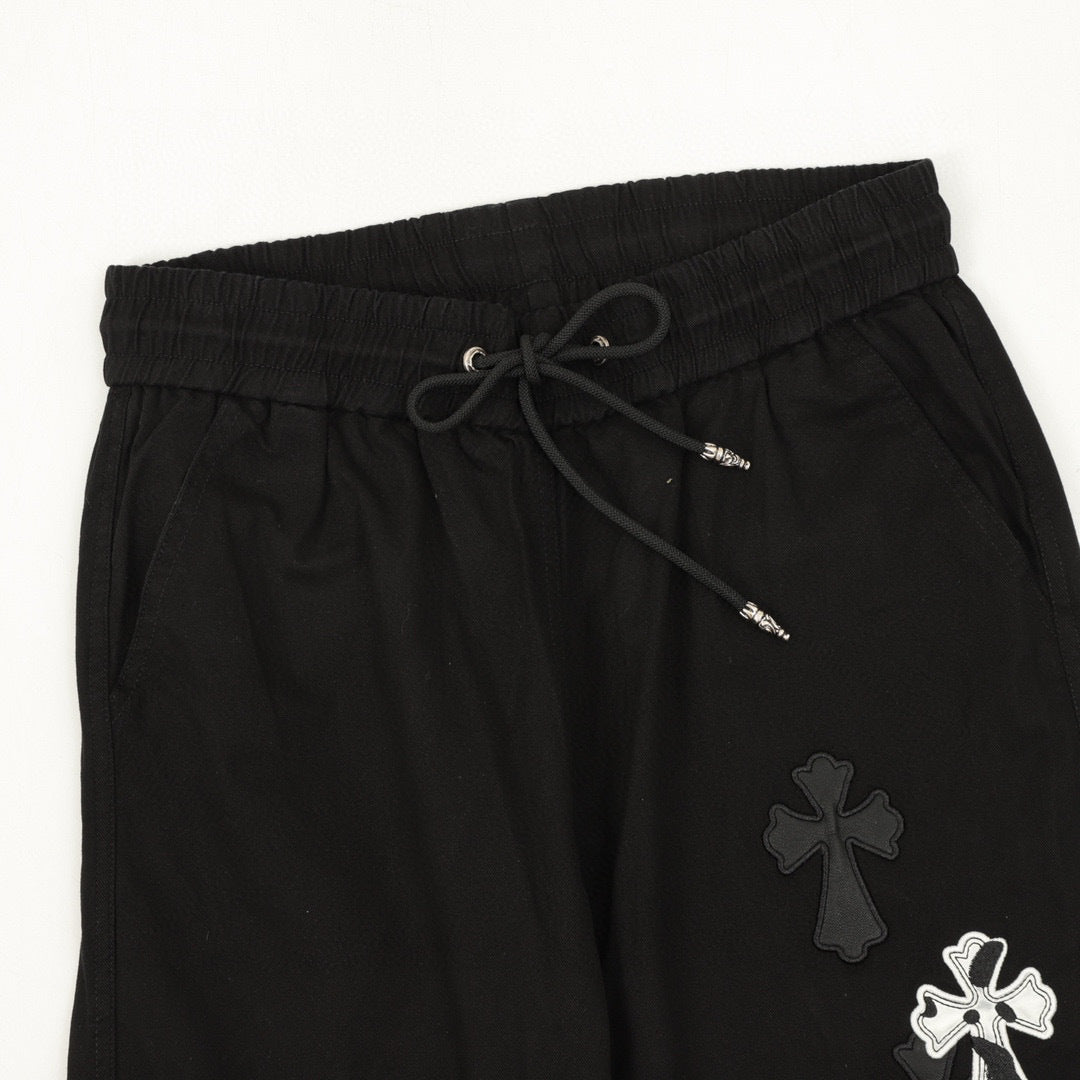 CH Trousers with Side Leather-Patch Cross Appliqué and Embroidery