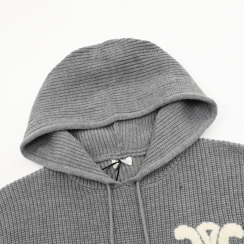 Celine Women's Men's Grey Triomphe Logo Knit Hoodie