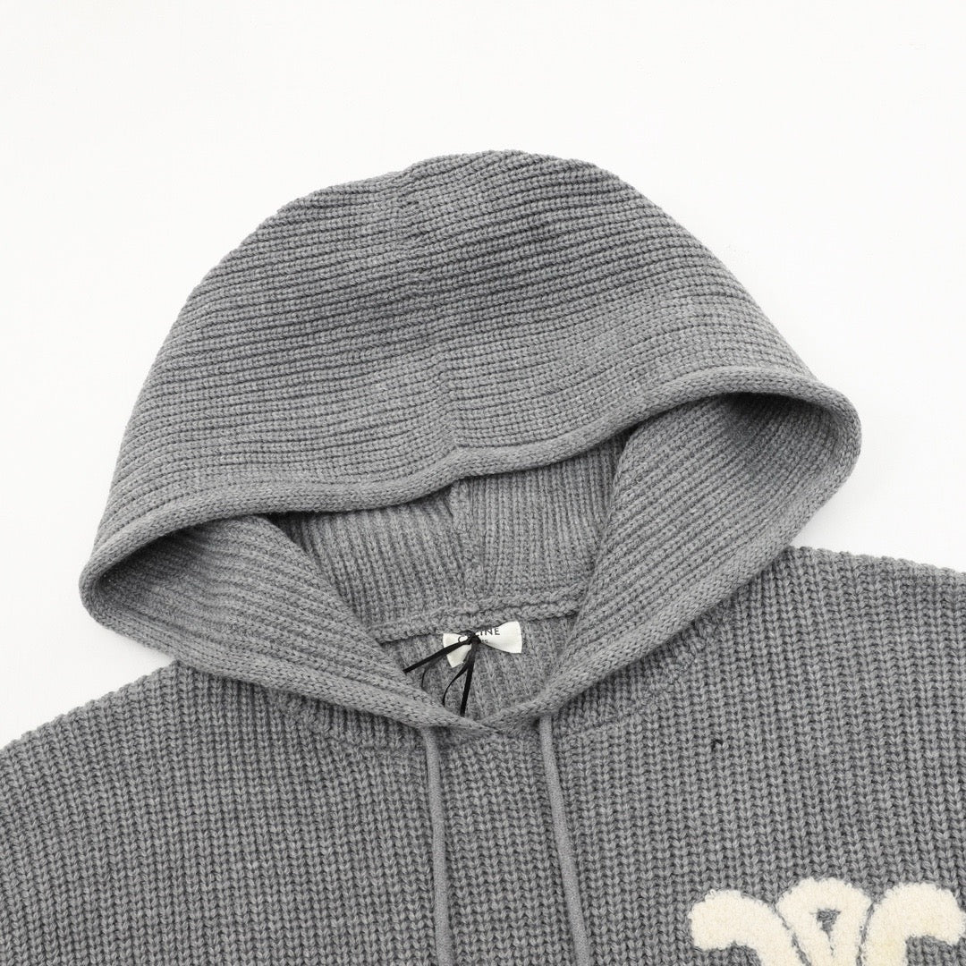 Celine Women's Men's Grey Triomphe Logo Knit Hoodie