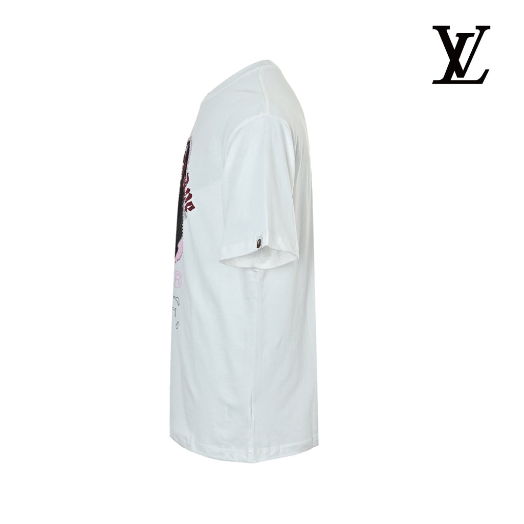 BAPE Men's White Rhinestone Portrait Print T-Shirt