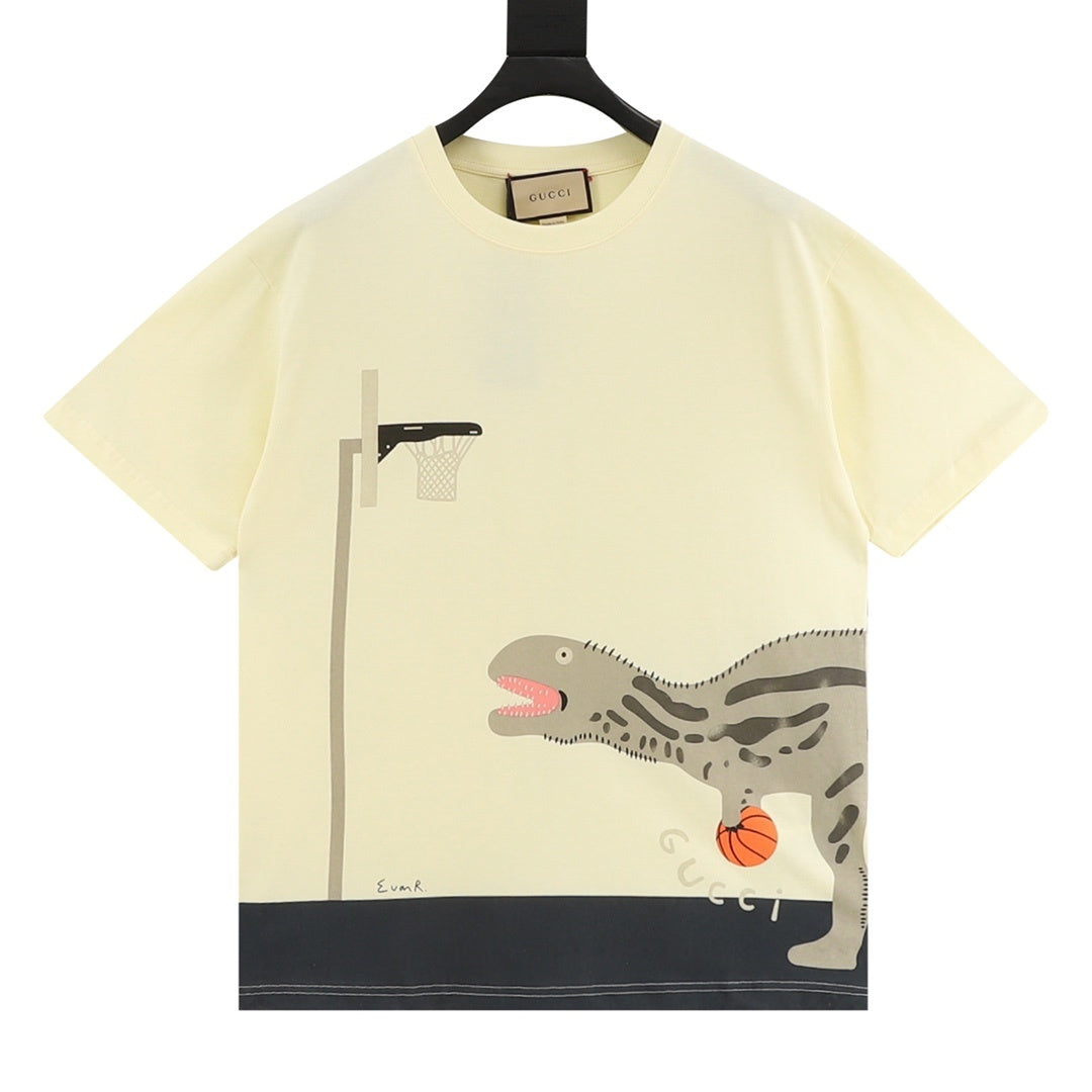 Gucci Men's Cream Basketball Dinosaur Graphic Print T-Shirt