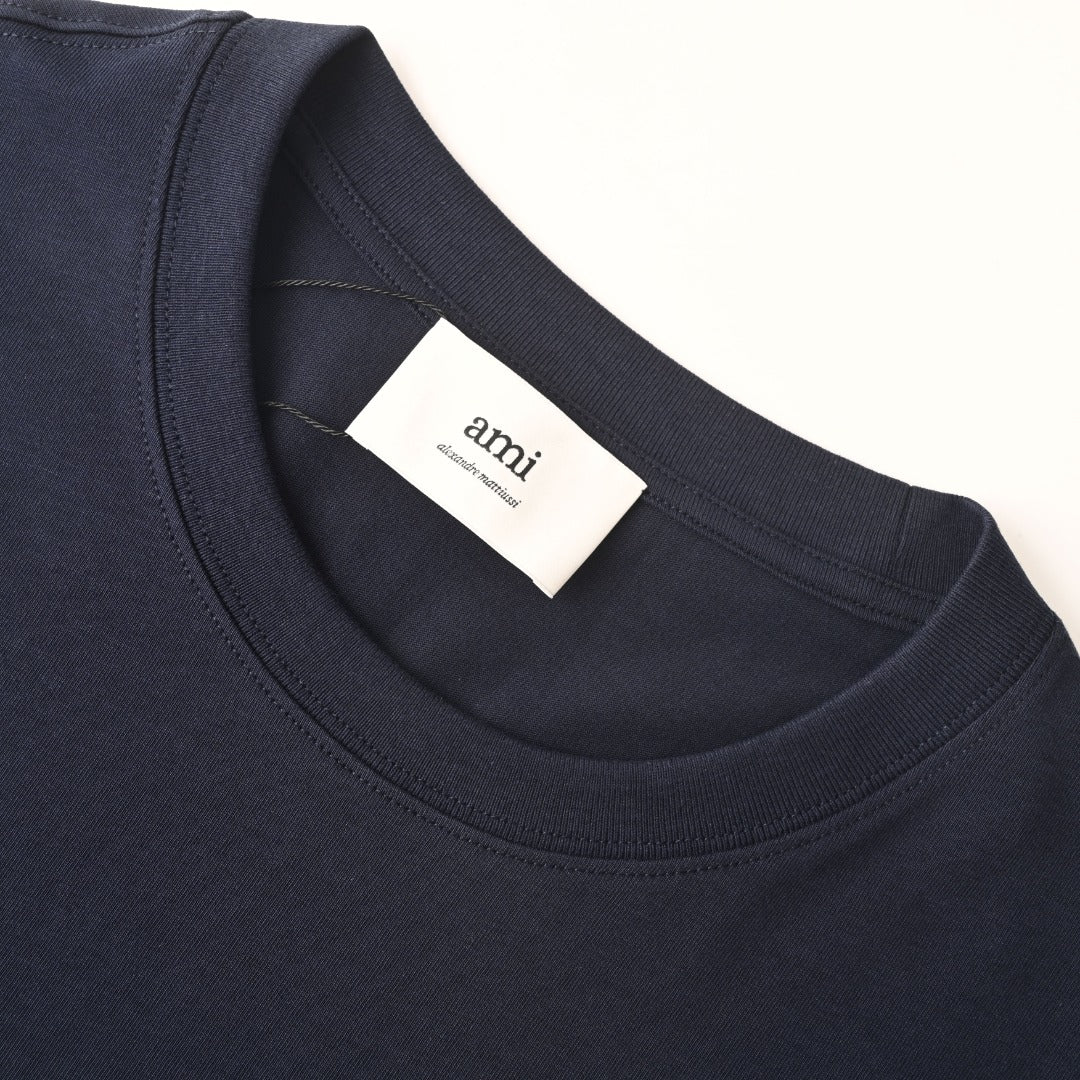 AMI Men's Navy Crochet Heart Logo T-Shirt