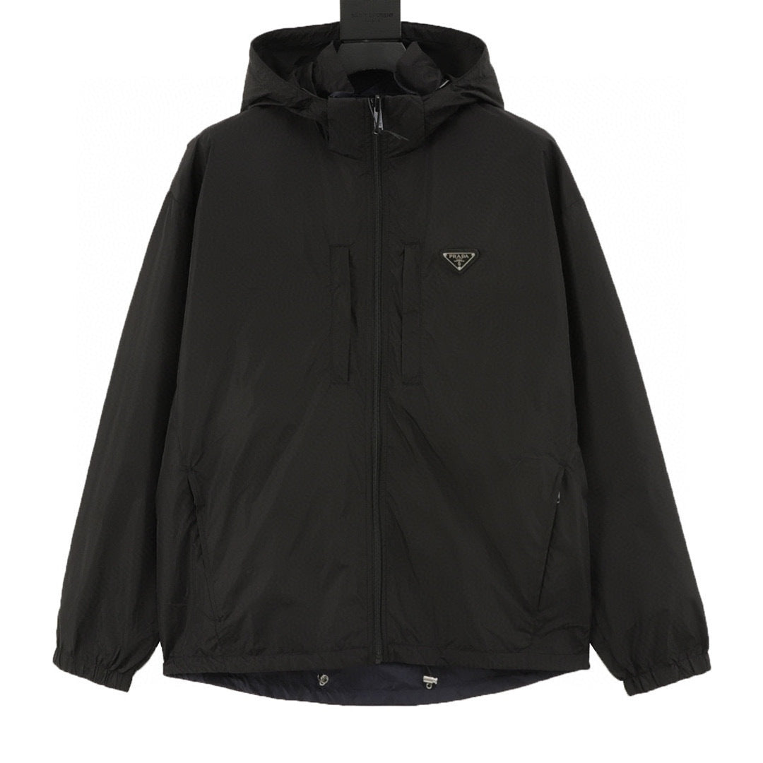 Prada Re-Nylon Triangle Logo Reversible Hooded Jacket