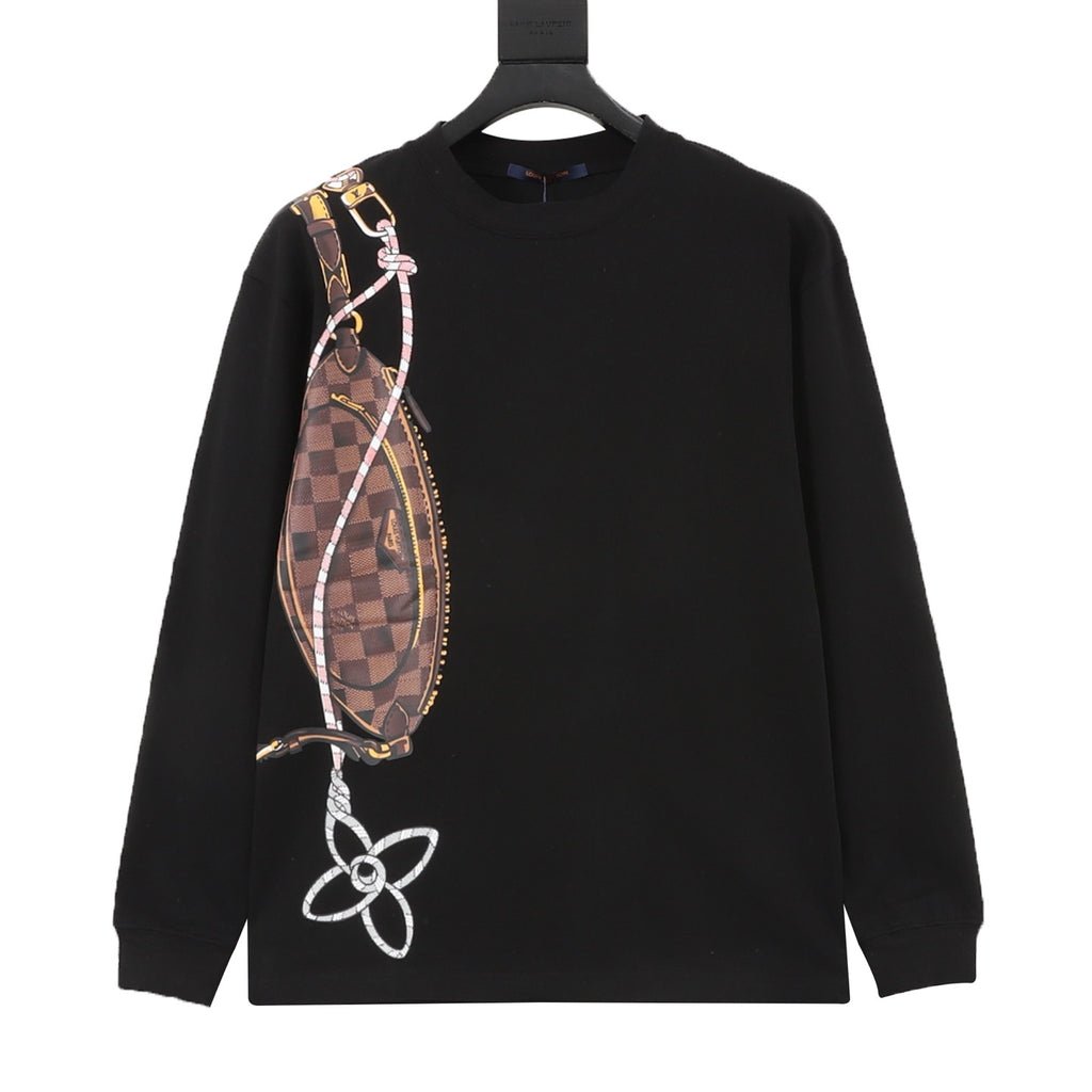 Louis Vuitton Women's Men's Black Rope Strap Print Long-Sleeve T-Shirt
