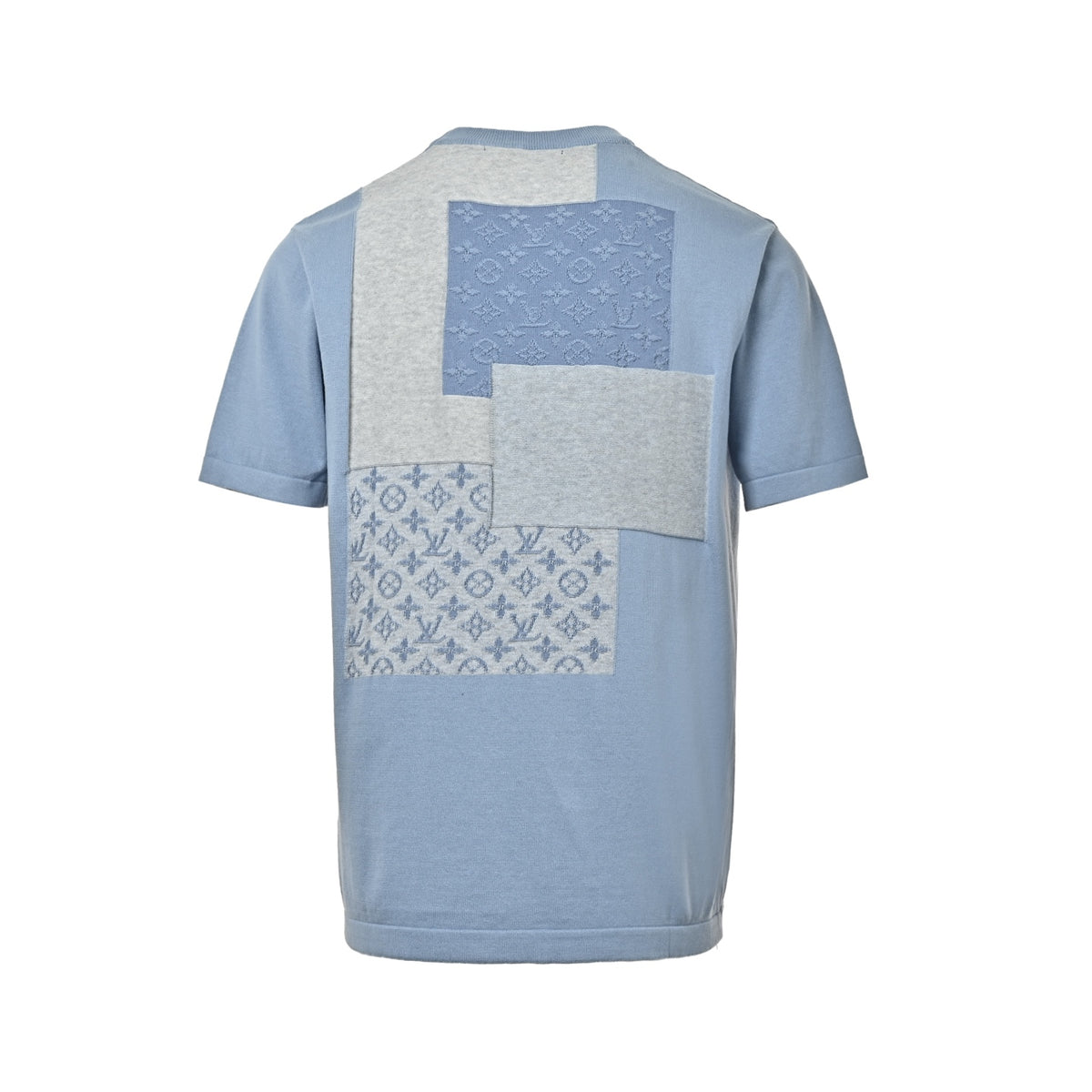 Louis Vuitton Patchwork Monogram Short-Sleeve Knit Top in Light Blue