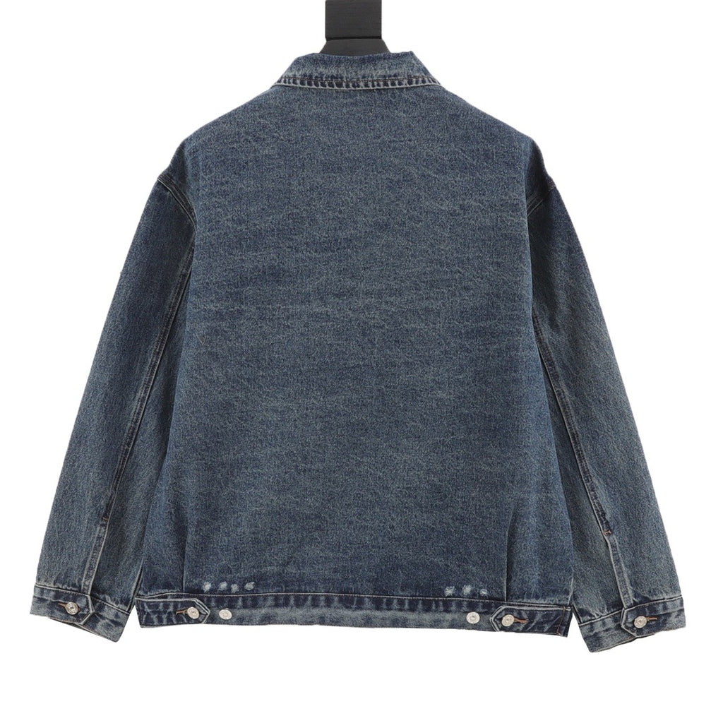 Prada Women's & Men's Vintage Blue Triangle Logo Zip-Up Denim Jacket