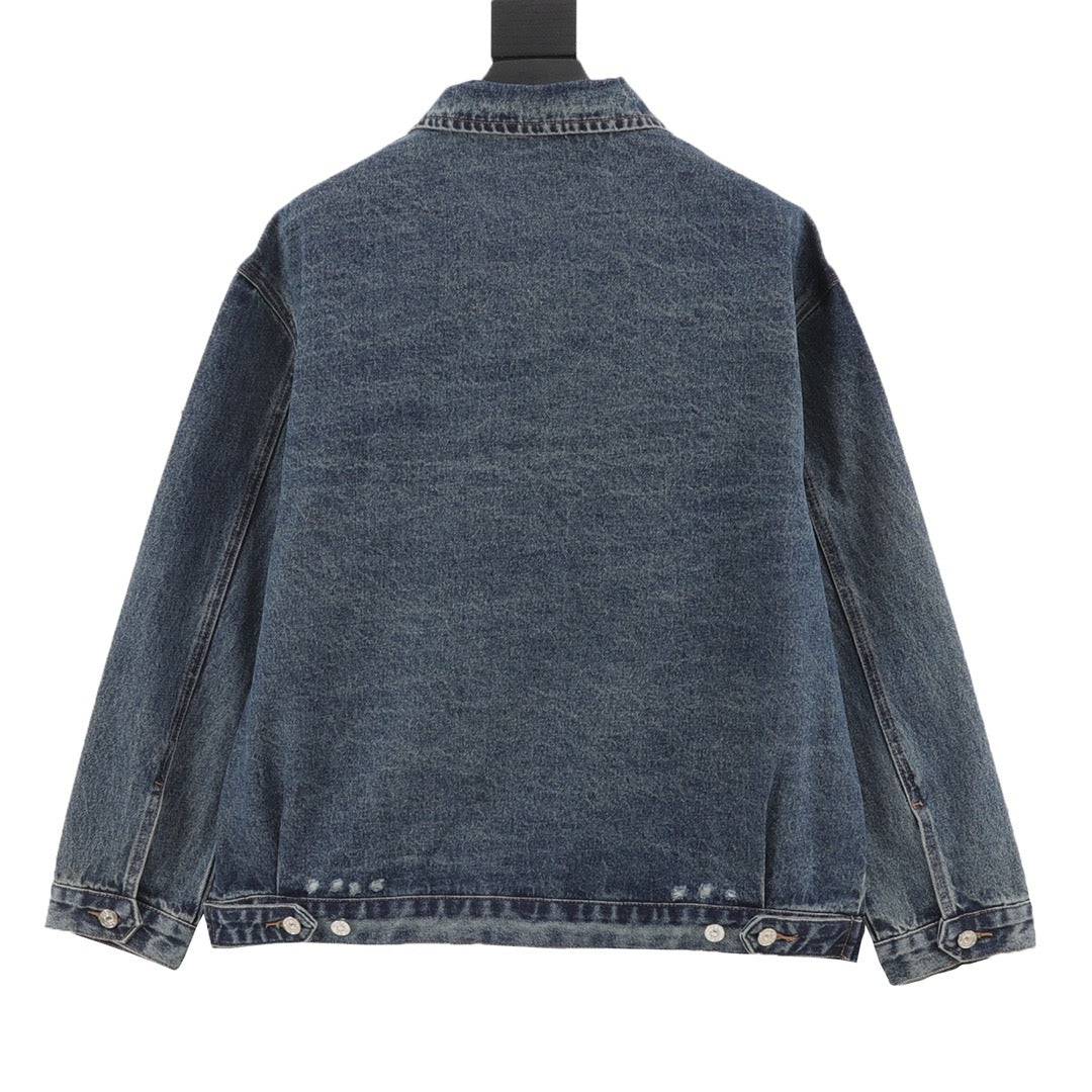 Prada Women's & Men's Vintage Blue Triangle Logo Zip-Up Denim Jacket