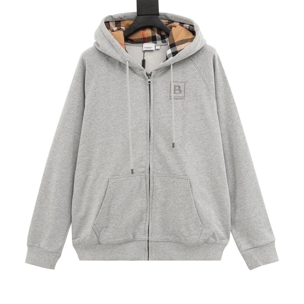 Burberry Women's & Men's Grey Check-Lined Full-Zip Hoodie