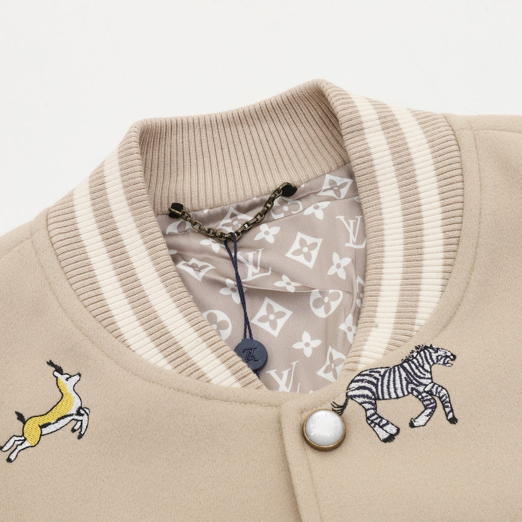 Louis Vuitton Women's / Men's Animal Embroidered Varsity Jacket in Beige