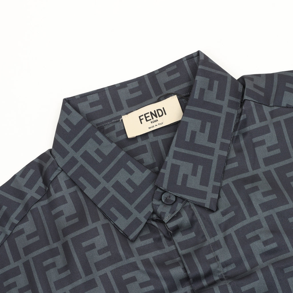 Fendi Classic All-Over FF Monogram Shirt | Dark Grey Tonal Luxury Long Sleeve