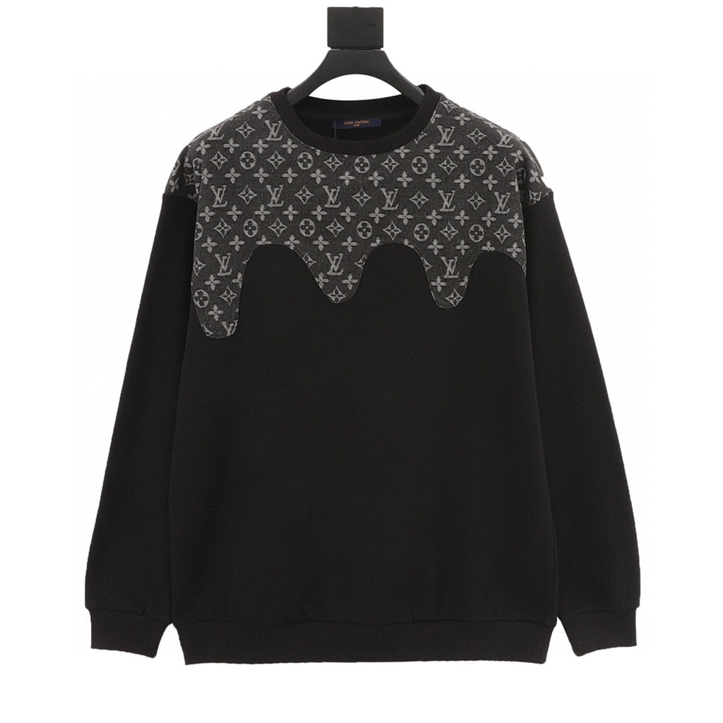 Louis Vuitton LV Monogram Denim Jacquard Circle Patchwork Crewneck Long-Sleeve Top