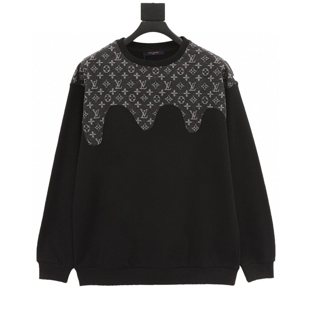 Louis Vuitton LV Monogram Denim Jacquard Circle Patchwork Crewneck Long-Sleeve Top