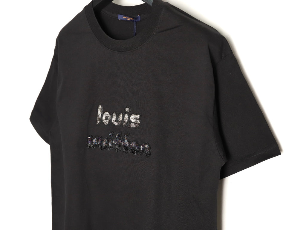 Louis Vuitton Rhinestone Lettering Short-Sleeve T-Shirt in Black