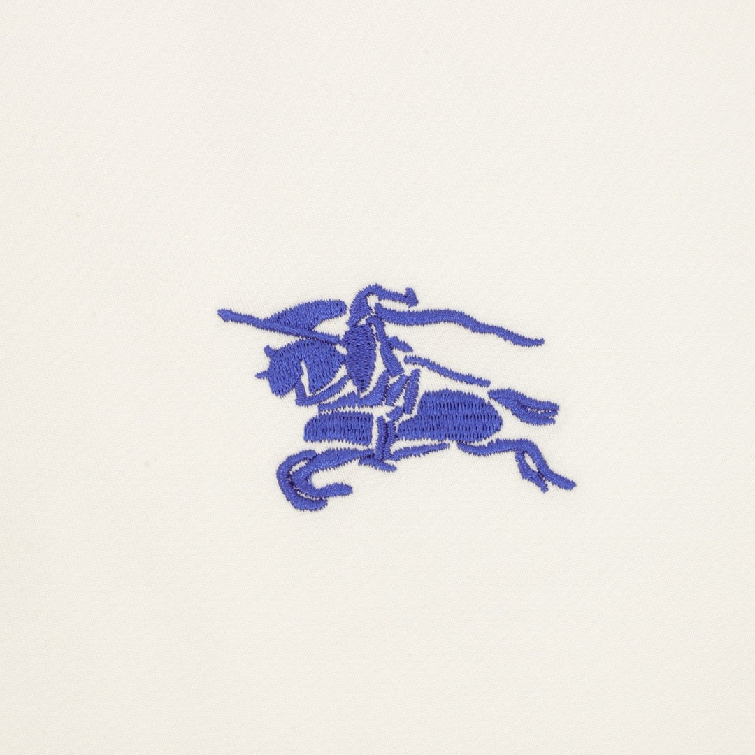 Burberry Equestrian Knight Embroidery Long-Sleeve Top — Black, Cobalt Detail