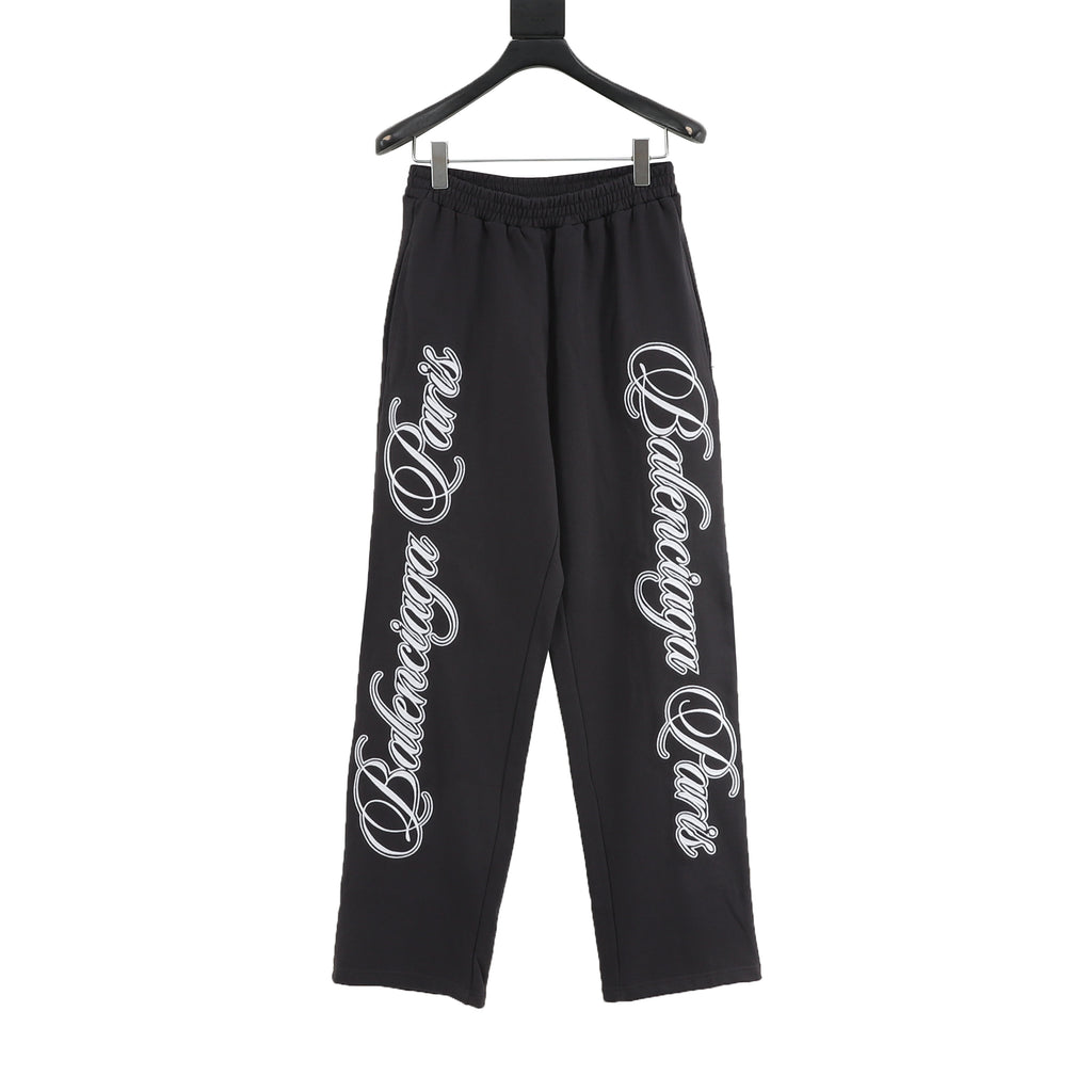 Balenciaga Paris Cursive Script Embroidered Wide-Leg Track Pants