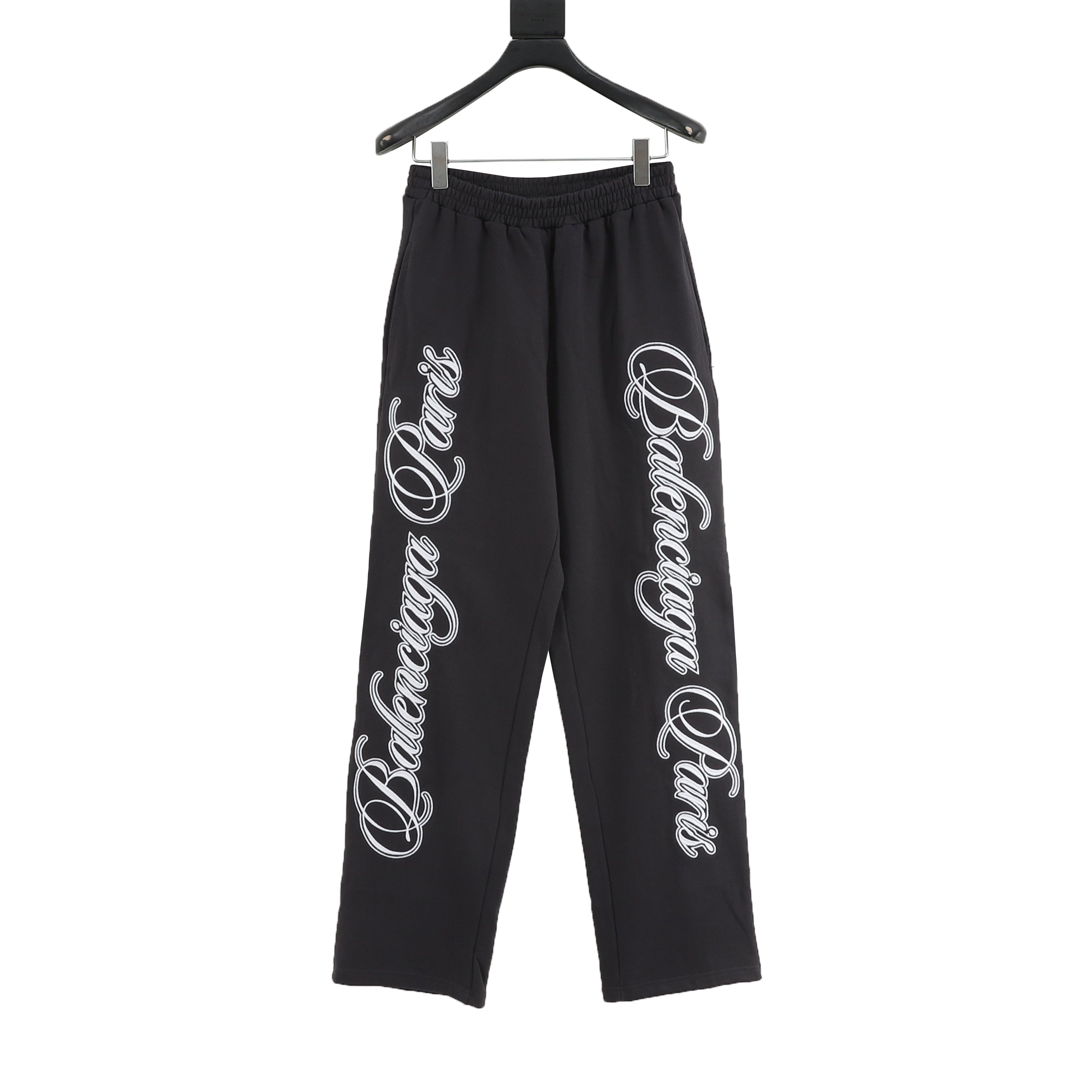 Balenciaga Paris Cursive Script Embroidered Wide-Leg Track Pants