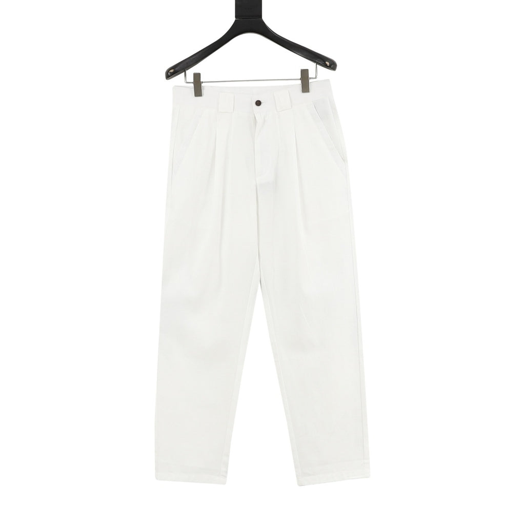 Brunello Cucinelli Cotton-Linen Panama Weave Pleated Trousers