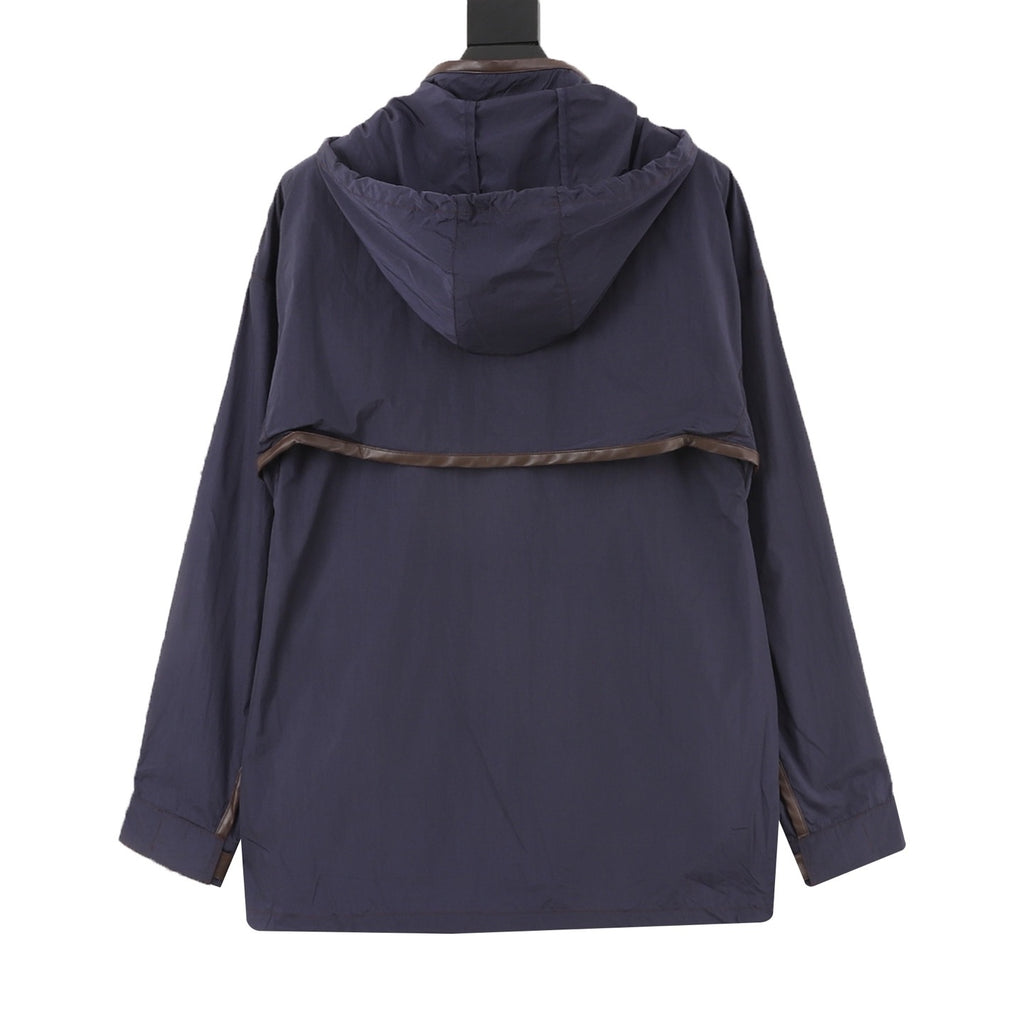 Loewe Women's Men's Navy Leather Pocket Hooded Windbreaker