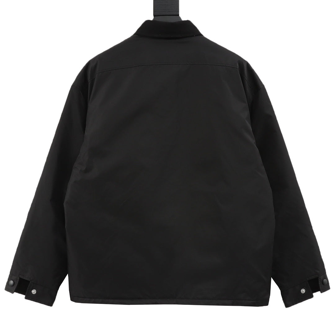 Prada Triangle Logo Dual-Texture Flap Pocket Stand Collar Snap Jacket