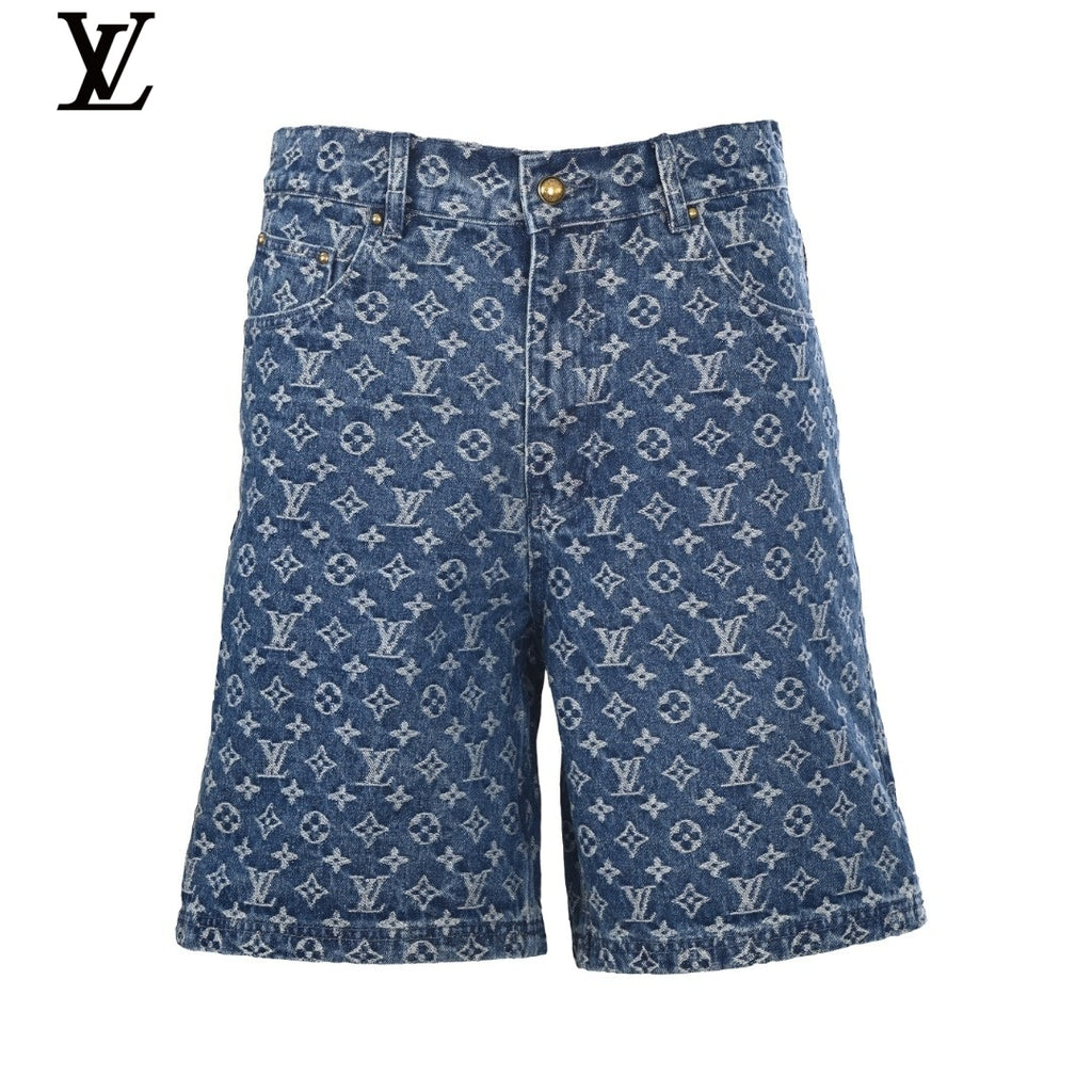 Louis Vuitton Blue Allover Monogram Denim Shorts