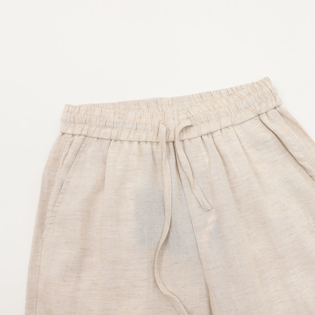 Prada Triangle Logo Linen-Blend Drawstring Wide-Leg Trousers