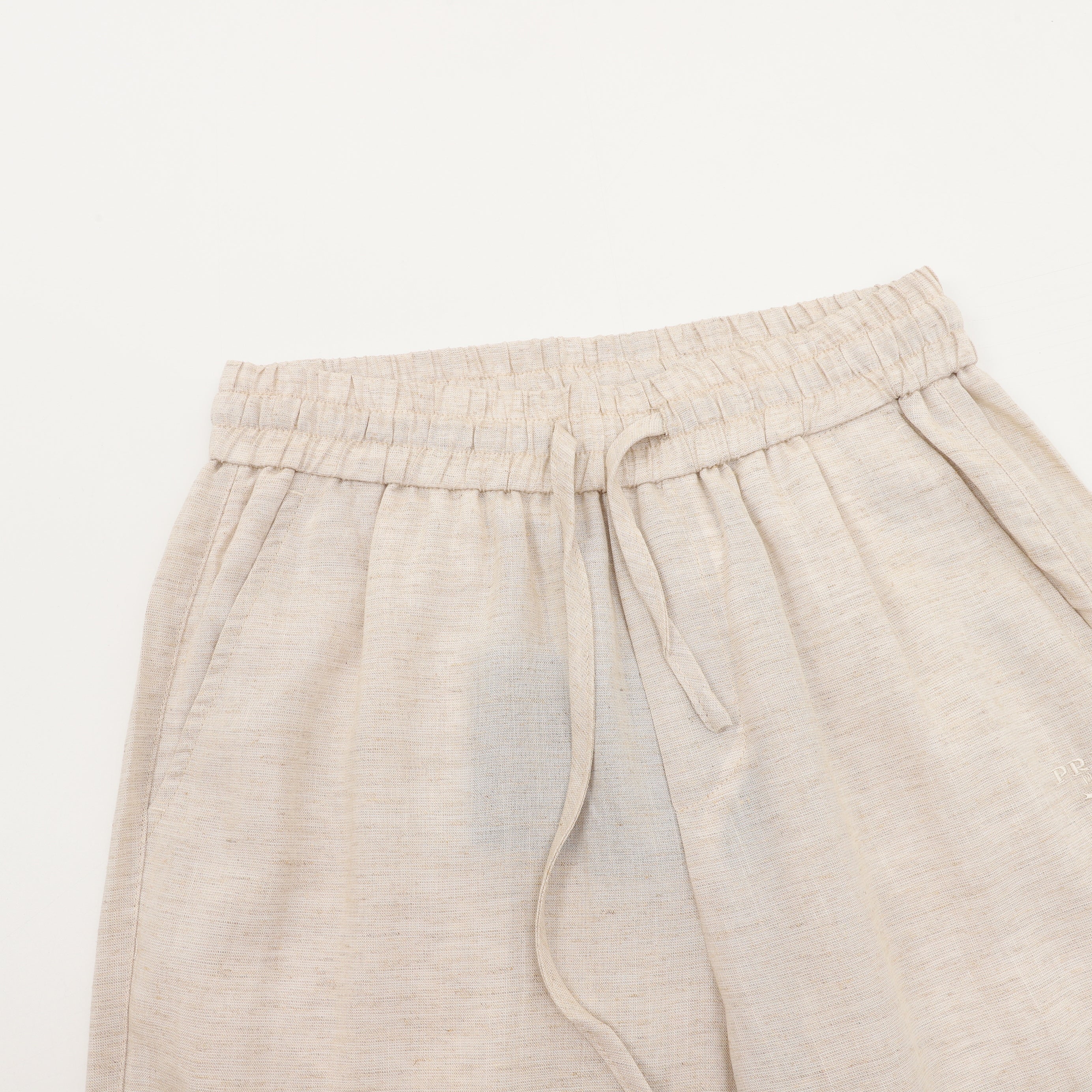 Prada Triangle Logo Linen-Blend Drawstring Wide-Leg Trousers