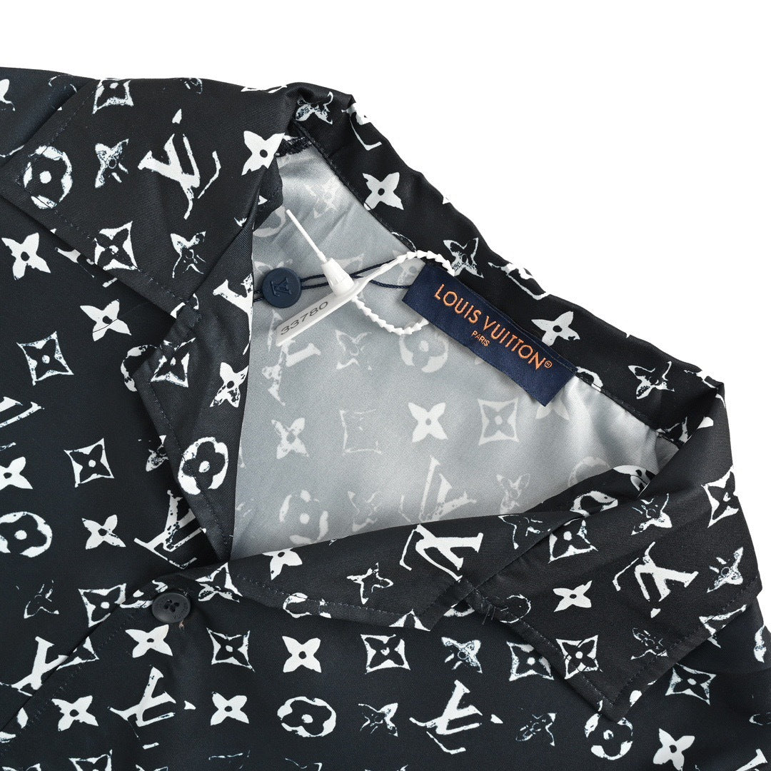 Louis Vuitton All-Over Monogram Print Short-Sleeve Shirt in Black