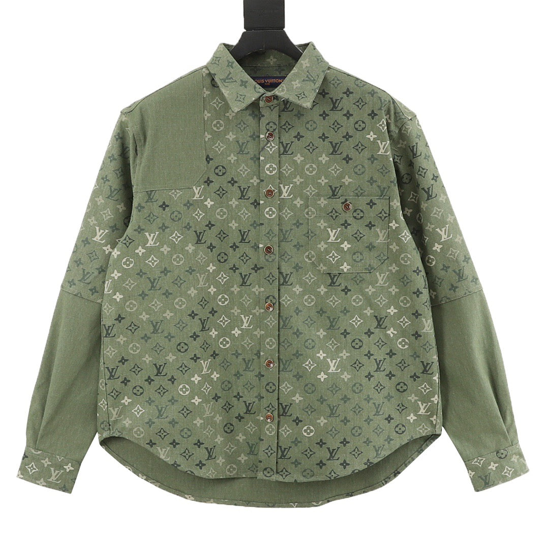 Louis Vuitton LV Monogram Denim Print Contrast Sleeve Overshirt Jacket