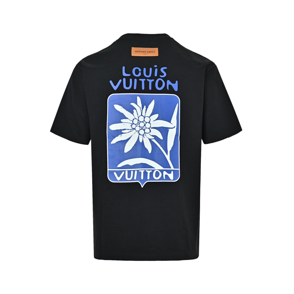 Louis Vuitton Equipe Blue Logo Print Short-Sleeve T-Shirt in Black