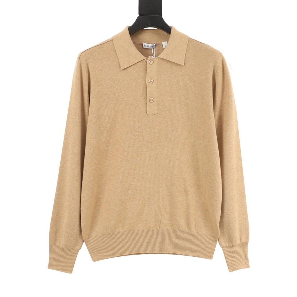Burberry Five-Color Check Placket Wool Long Sleeve Polo Sweater | Black Relaxed Luxury Knitwear