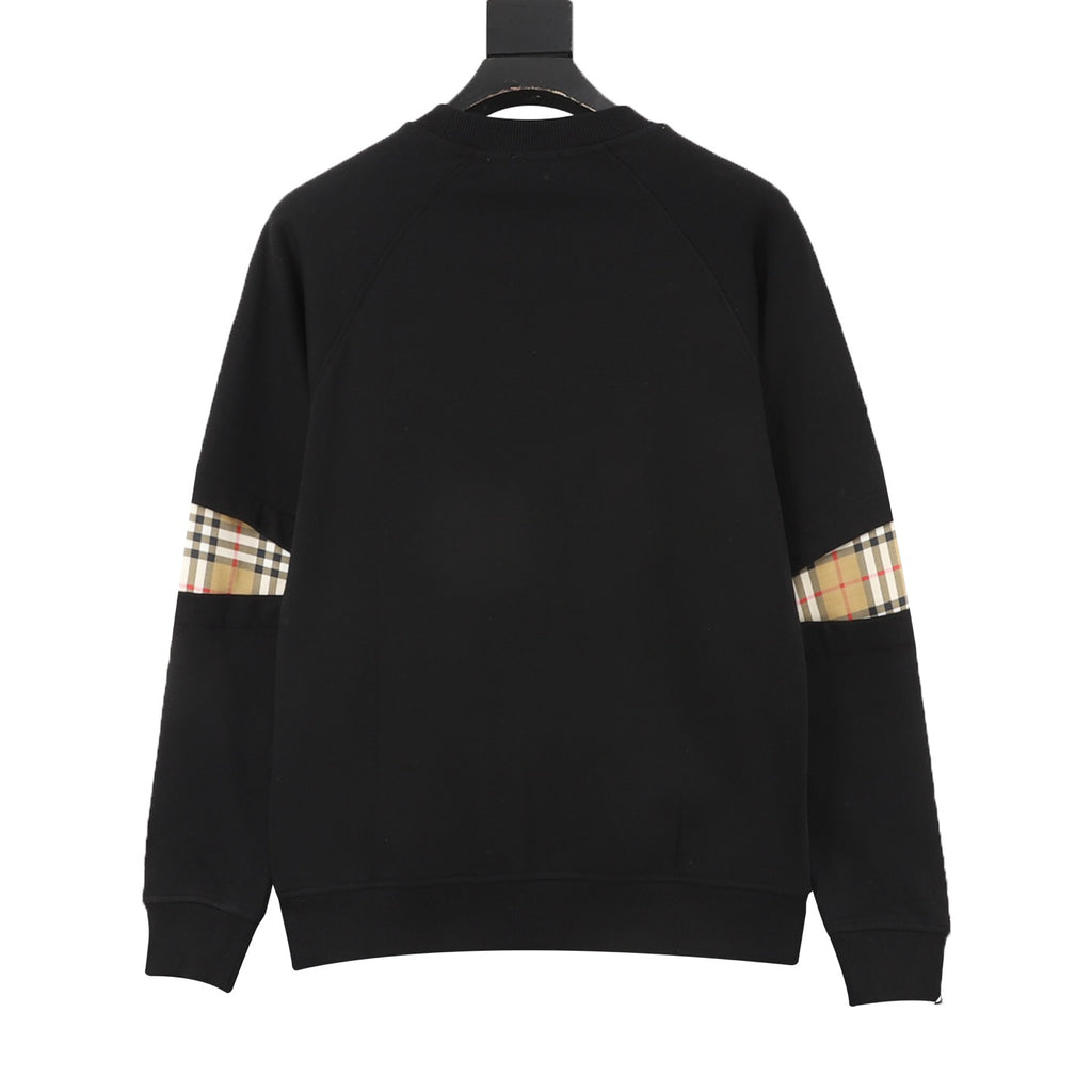 Burberry Women's Men's Black Script Logo Check-Panel Crewneck Sweatshirt