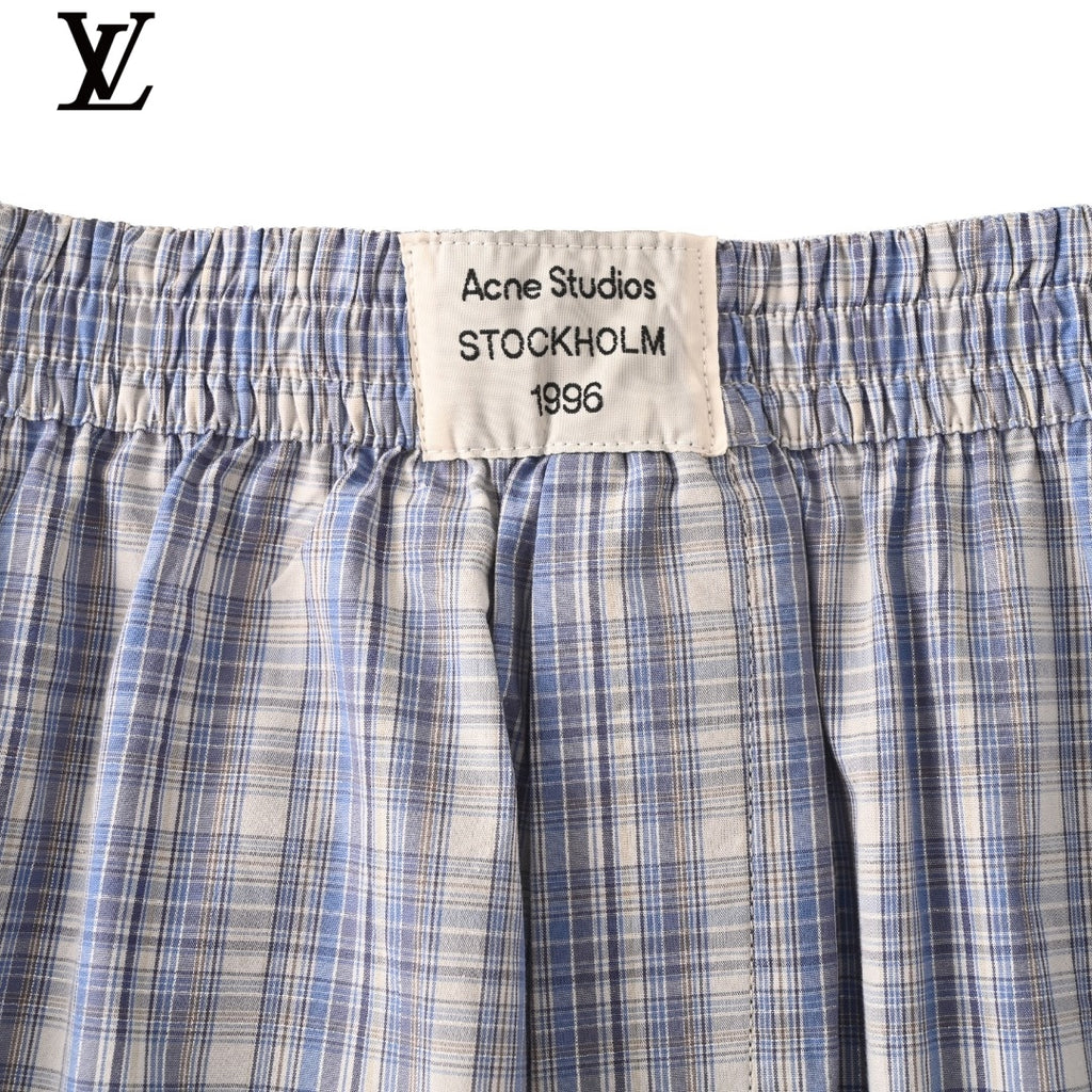 Acne Studios Blue Plaid Elastic Waist Shorts