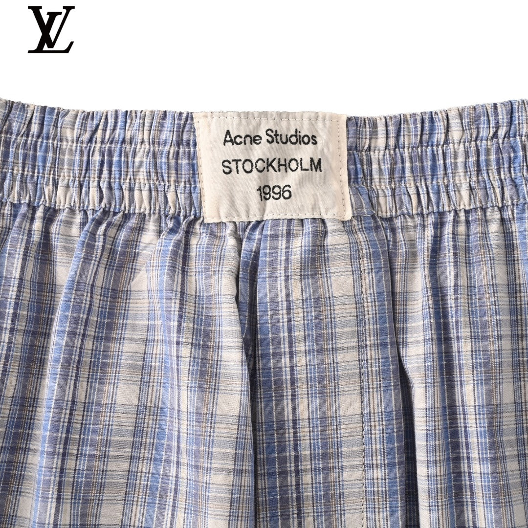 Acne Studios Blue Plaid Elastic Waist Shorts