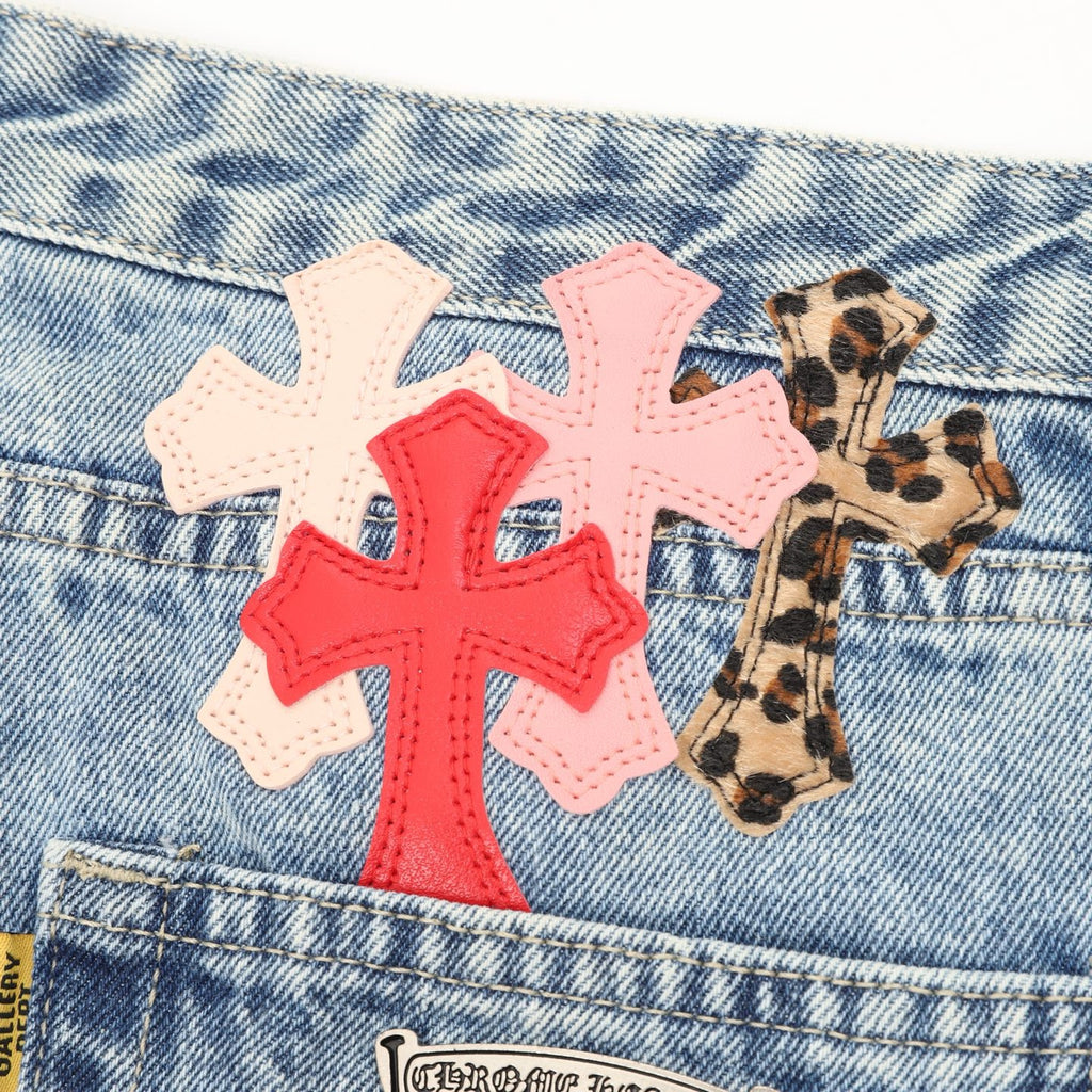 Chrome Hearts × Gallery Dept. Cross Patchwork Flare Jeans — Light Wash