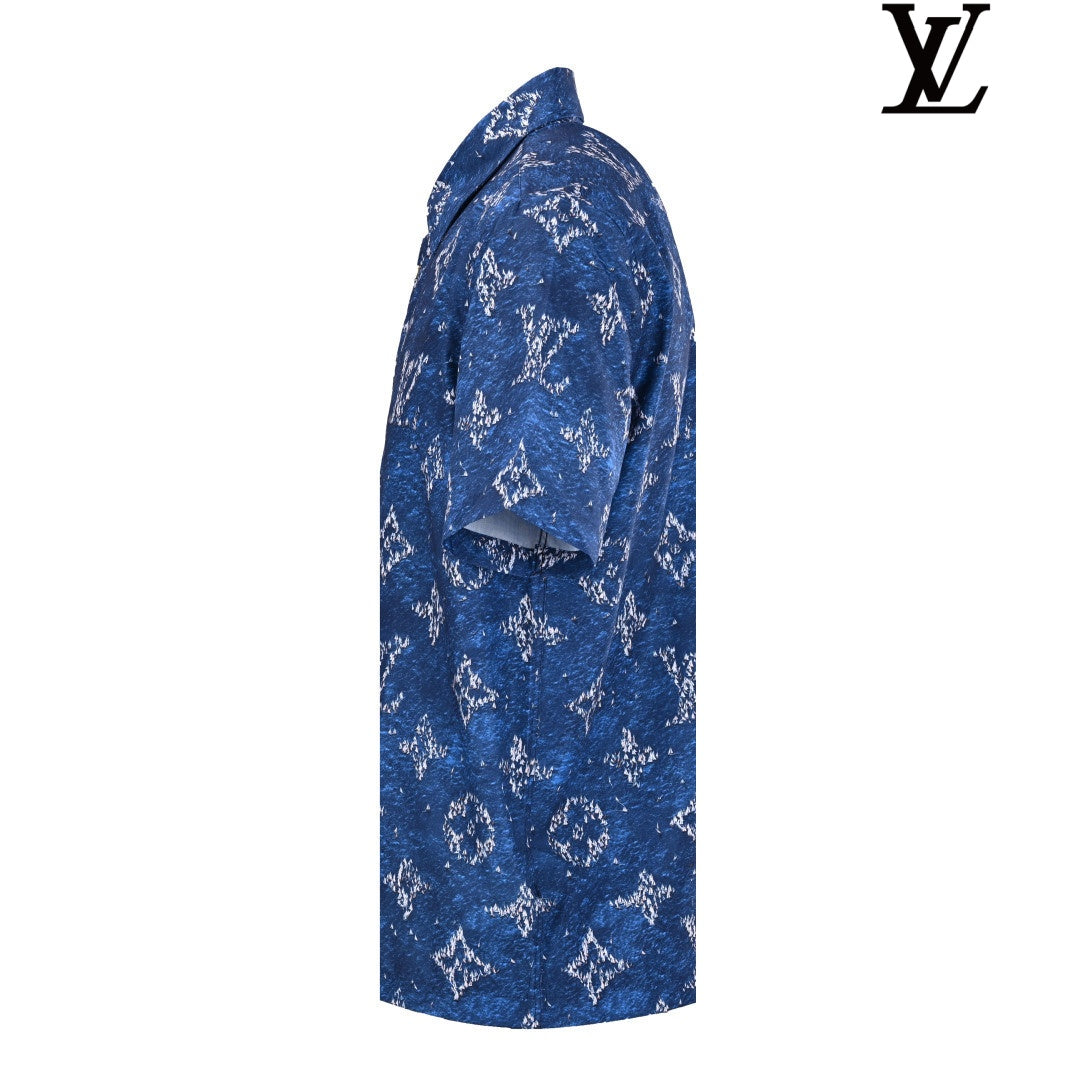 Louis Vuitton Men's Blue Monogram Short Sleeve Shirt
