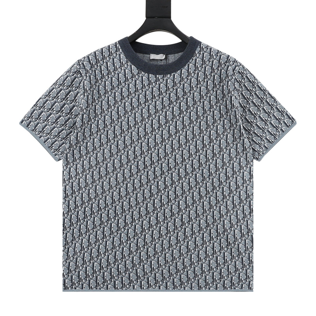 Dior All-Over Oblique Short-Sleeve Knit T-Shirt in Grey