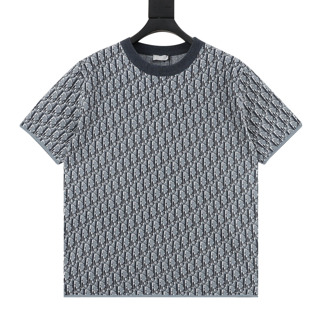 Dior All-Over Oblique Short-Sleeve Knit T-Shirt in Grey