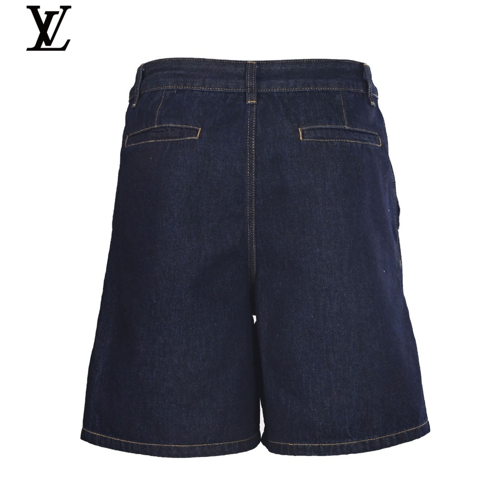 Louis Vuitton Dark Denim Embroidered Logo Shorts