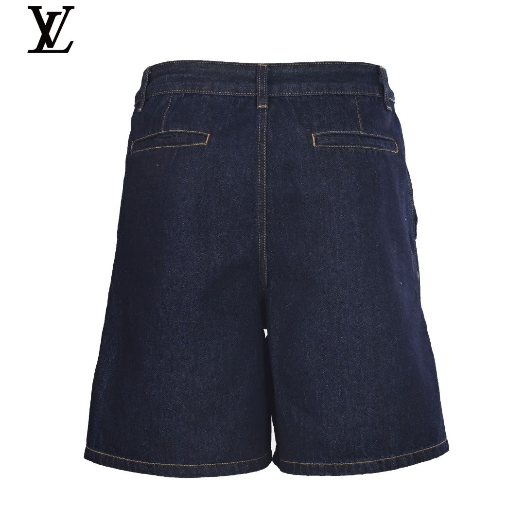 Louis Vuitton Dark Denim Embroidered Logo Shorts