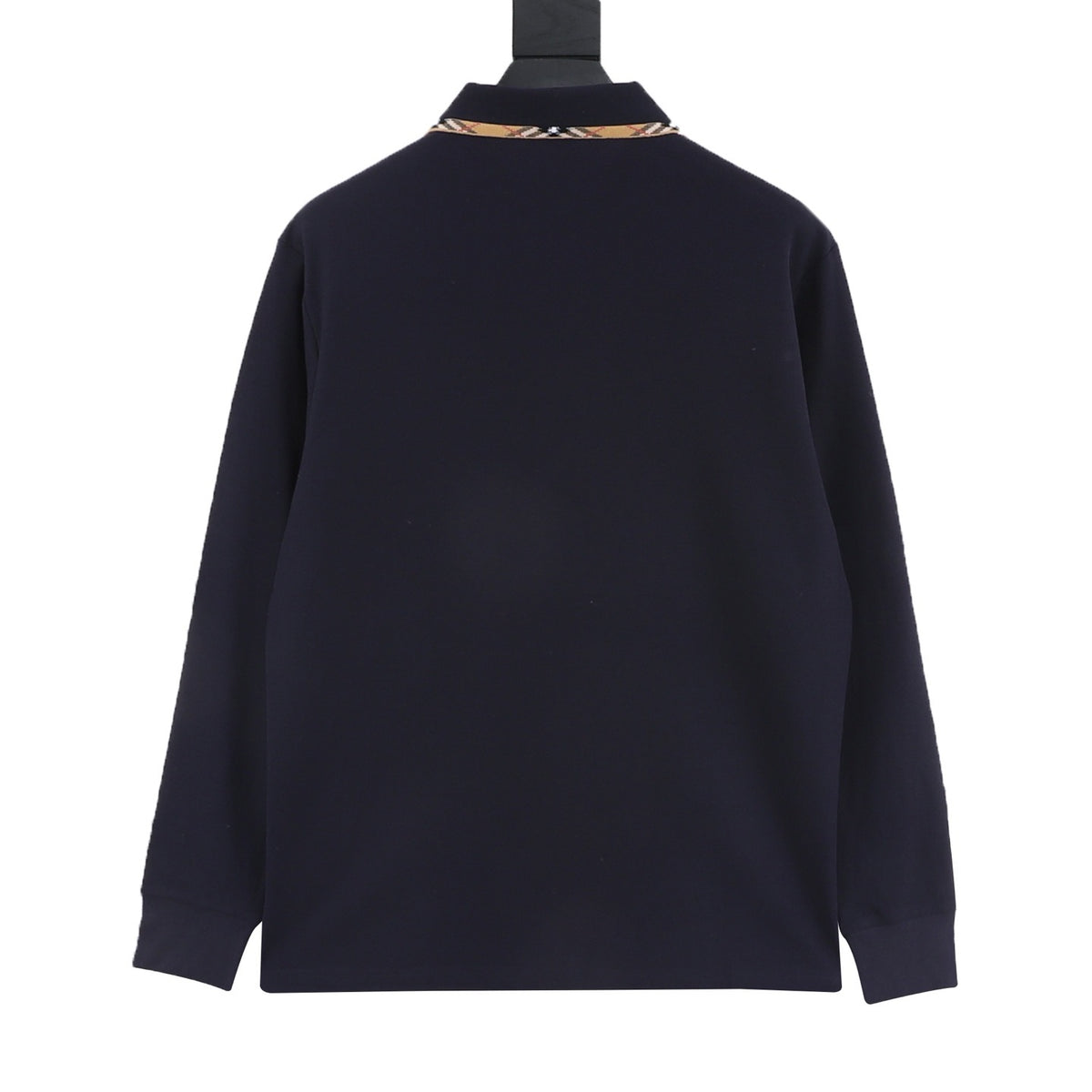 Burberry Men's Navy Check-Collar Long-Sleeve Polo Shirt